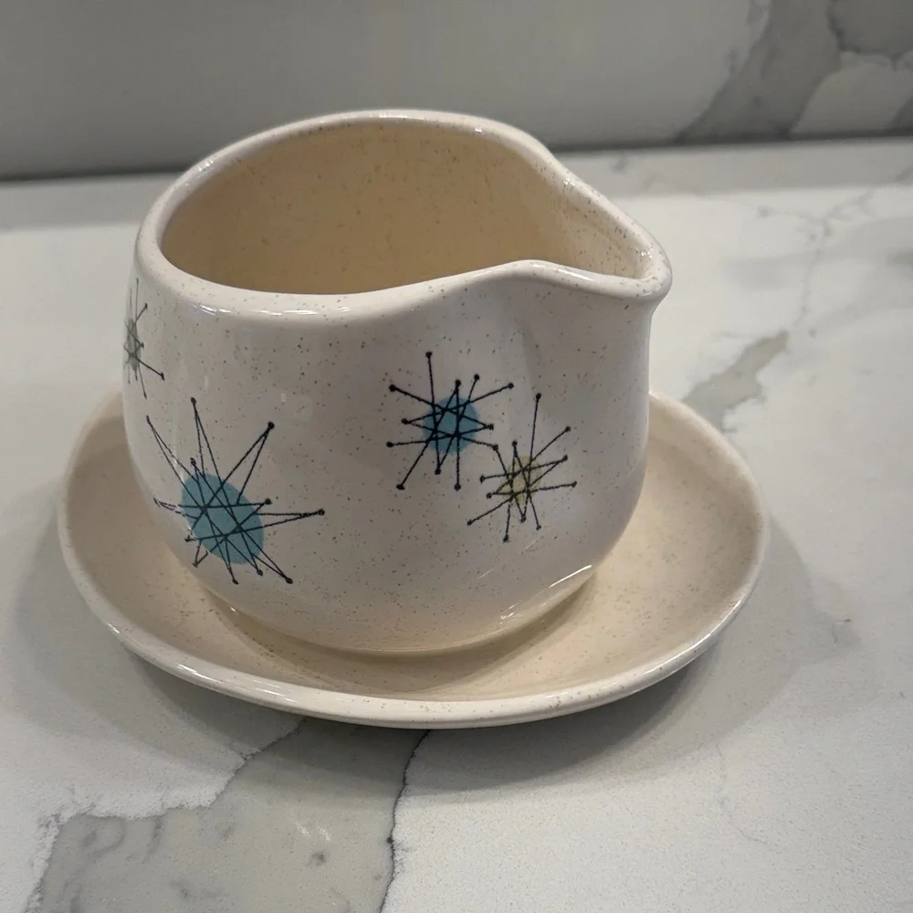 Mid-Century Modern Cream and Blue Starburst Creamer Set - Picture 1 of 7